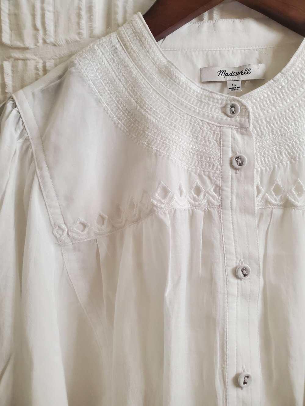 Madewell White Embroidered Cotton Button-Up Blouse